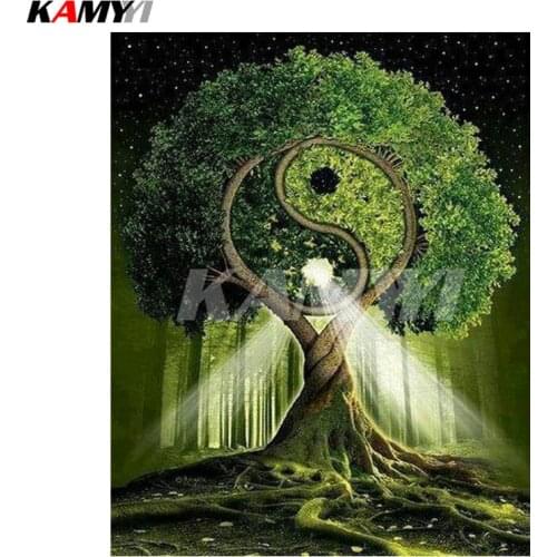 Diamond Embroidery 5D DIY Diamond Painting Yin and Yang Tree Mosaic Diamond Painting Cross Stitch Rhinestone Decoration DD