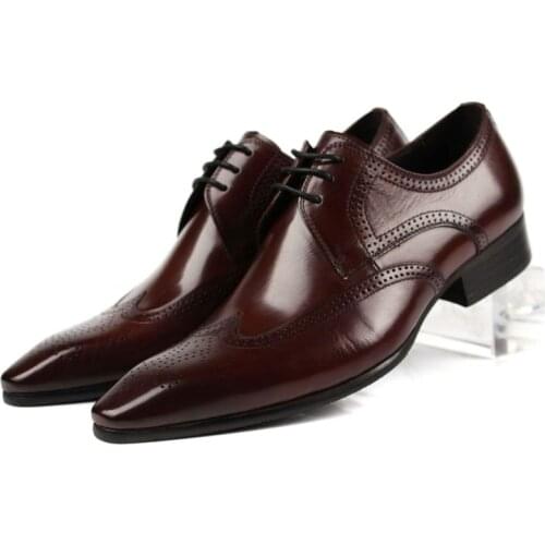 Large Size EUR45 Black / Brown Tan Oxfords Mens Business Shoes Genuine Leather Wedding Shoes Male Dress Shoes