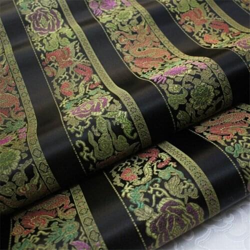 CF781 Stripe Black Jacquard Brocade Fabric Chinese Traditional Fabrics Handmade DIY Materials Home Textile Table Clothes Fabric