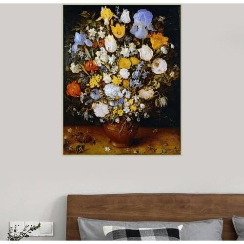 Citon Bruegel Pieter《Flowers in a Wooden Vessel》Canvas Oil Painting Artwork Poster Picture Wall Decor Home Interior Decoration