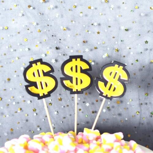 Black Gold Dollar Rich Money Cake Topper Theme Happy Birthday Cake Decorating Fathers Day Cake Topper Boy Diy Party Supplies