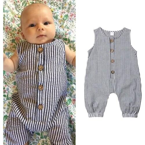 Baby Summer Clothing Newborn Infant Baby Boy Girl Cotton Striped Jumpsuit Clothes Outfits Sleeveless Sunsuit 0-18M
