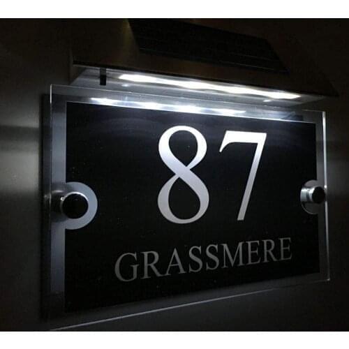 DIY House Number House number Personalised! Modern House Signs Plaques Door Numbers 1-9999 Street Name Solar Light LED Door sign