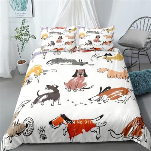 Home Textile 2-3 Sets Fun Cute Cartoon Animals Cat Dog Bed Cover Pillowcase Kawaii Big Bed Children Adult Bedding Home Textile