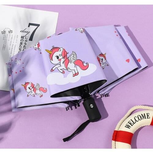 Cartoon Unicorn Umbrella Sun Protection and UV Protection Korea Small Fresh Folding Dual-use Umbrellas Raining Makes Us Closer