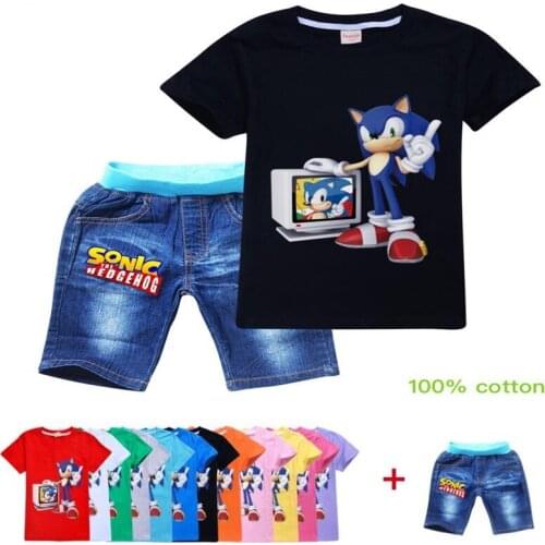Kids Clothing Sets Short-Sleeved T-Shirt + Denim Shorts Summer Childrens Sports Suit Boys Clothes Set 2-16Y Teenagers Tracksuit