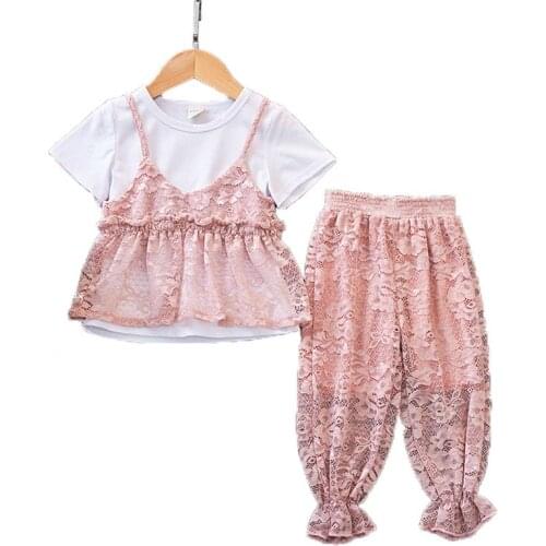 Girls' Summer Clothing Set Summer Girls' Clothing Short Sleeve T-Shirt + Pants 2-Piece Childrens Clothing Set Childrens Summer