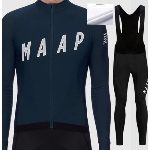 Pro MAAP Mens Winter Thermal Fleece Cycling Sets Cycling Suit Bike Jersey Bicycle Set Clothing Long Sleeves Maillot Ciclismo
