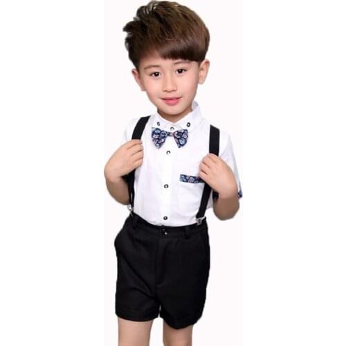 Childrens Day Performance Clothing Sets Boys Party Wedding Dress Costumes Kids Short Sleeve Shirts Shorts 2pcs Outfits