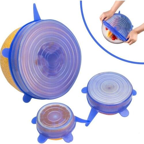 6 PCS Reusable Silicone Stretch Lids Heat Resist Freezable Microwavable Silicone Seal Bowl Cover For Cups Pot Kitchen Storage