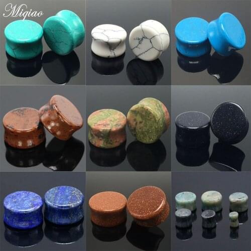 Miqiao 2pcs Stone Ear Plug Flesh Tunnel Piercing Expander Ear Plugs Gauges Earrings Ear Stretcher Body Piercing Jewelry Unisex