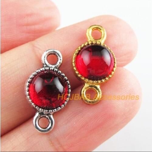 Fashion 18Pcs New Round Charms Red Glaze Flower Connectors Tibetan Silver Tone & Gold Color 10x18.5mm