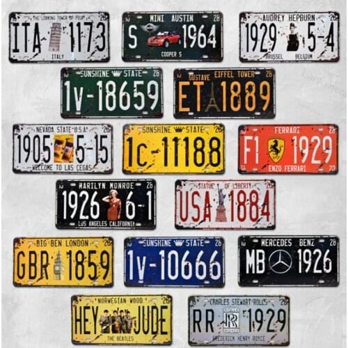 Retro Car Number License Plate Vintage Metal Plaque Bar Club Wall Decor Usa Motorcycles Pub Garage Metal Tin Signs 15*30Cm
