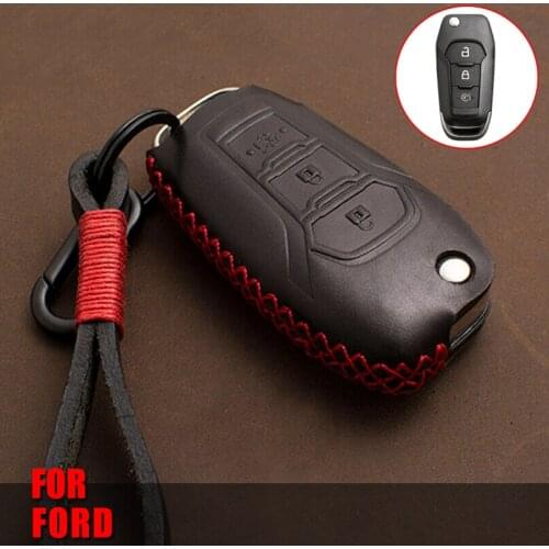 New Genuine Leather Retro Style Key Fob Case Holder Protect Cover Flip Key For Ford Fusion Fiesta Escort Mondeo Everest Ranger