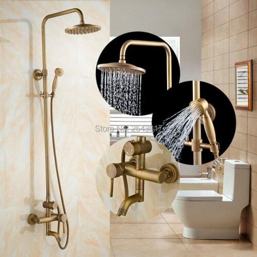 Wholesale and Retail High Quality Bathroom Shower Set Antique Brass Finish with Swivel Faucet Wall Mounted Shower Mixer Tap ZR17