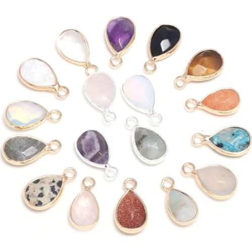 New Natural Stone Water Drop Shape Section Amethysts Tiger Eye Stone Pendants for Jewelry Making DIY Necklace Size 10x14mm