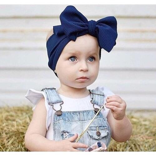 Popular 2020 Large 7" Hair Bow Textured Fabric Elastic Kids Girl Pop Headband New Arrival DIY Hair Accessories Headwrap Headwear
