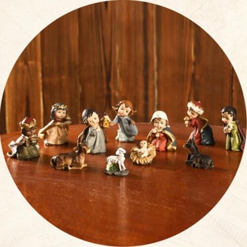 JOYLIVE Resin Nativity Xmas Figurine Jesus Hand Painted Manger Miniatures Ornaments 2021 New