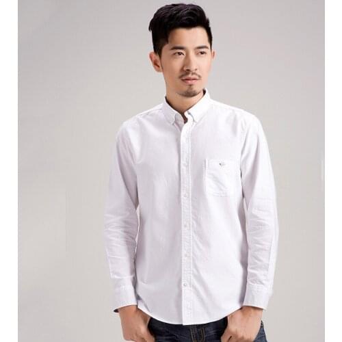 New mens long sleeve shirt Korean slim fit cotton Oxford spinning shirt mens all-around solid color