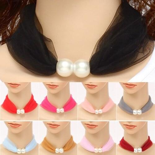 Necklace-Style Scarf Korean Thin Small Silk Scarf Mesh Lace Pearl Decoration Cute Bib
