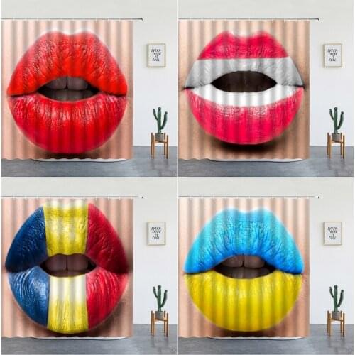 3D Colorful Painting Lips Printed Shower Curtains Set Romantic Bathroom Decoration Luxury Waterproof Polyester Fabric Hanging
