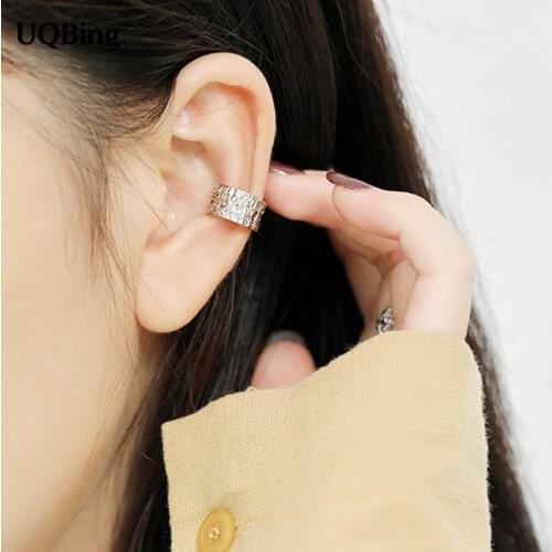 Trendy New 925 Sterling Silver Gold Color Irregular Bump Earrings Without Pierced Ear Clips