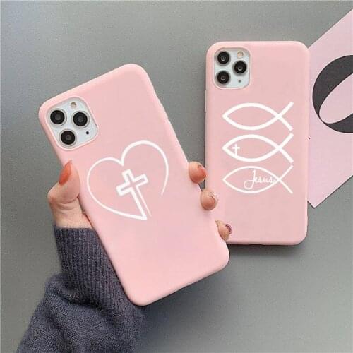 Faith Christian Religious Jesus Phone Case for iPhone 12 mini 11 Pro Max X XR XS 8 7 6s Plus Matte Candy Pink Silicone Cases