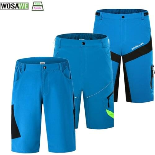 WOSAWE Men Breathable Water Repellent Blue Cycling Shorts Multi-Pocket Mountain Bike Loose Outdoor Downhill Shorts