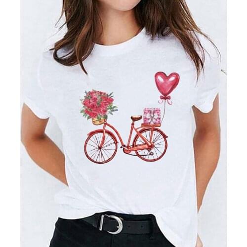 T Shirt for Women Sweet Love Fashion Valentine Cartoon 90s Ladies Print Lady T-shirts Top Womens Stylish Ladies Tee T-Shirt