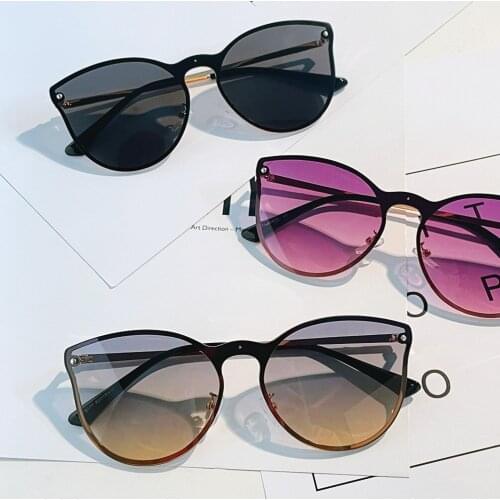 Women sunglasses rimless gradient riveted sunglasses female cats eye sunglasses male sunglasses for men wholesale