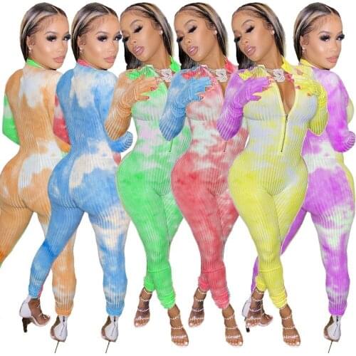 2020 autumn/winter women two-tone printed ribbed jumpsuit