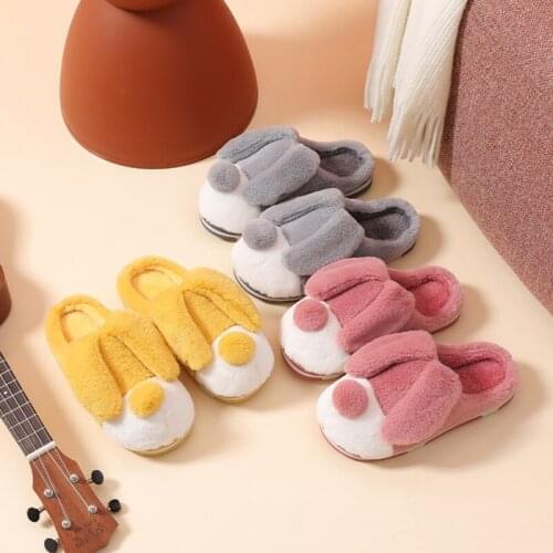 Winter House Fur Slippers Warm Cotton Shoes Cute Lovely Cartoon Dog Indoor Bedroom Women Men Ladies Lovers Couple Furry Slippers