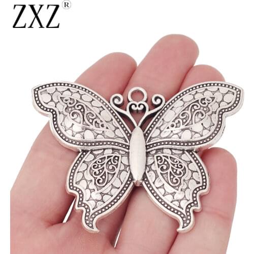 ZXZ 2pcs Tibetan Silver Large Butterfly Charms Pendants for Necklace Jewelry Making Accessories 71x55mm