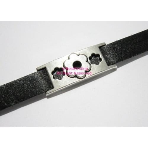 10mm leather tube slider embossment flower bar 10x2mm flat leather findings -FT02