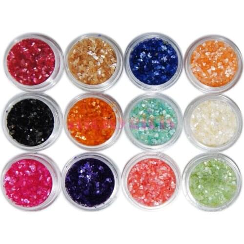 12 Color Crushed Shell Glitter Gem Bead Powder Nail Art Acrylic UV 3D Decoration