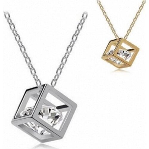 2pcs New Fashion Built-in Crystal Cubic Three-dimensional Necklace For Girl and Women-A1-13