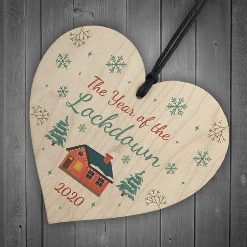 2020 Christmas Year Of The Lockdown Wood Heart Shape Tree Decoration Ornaments Wooden Board Hanging Gift Decor Xmas
