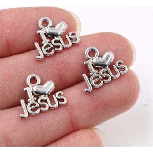 22x18mm 20pcs Antique Silver Plated I Love Jesus Handmade Charms Pendant:DIY for bracelet necklace -R5-29