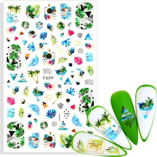 3D Self-adhesive Nail Decal Flower Leaf Tree Green Simple Summer DIY Sticker for Manicure Nail Art Watermark Manicure Decoration