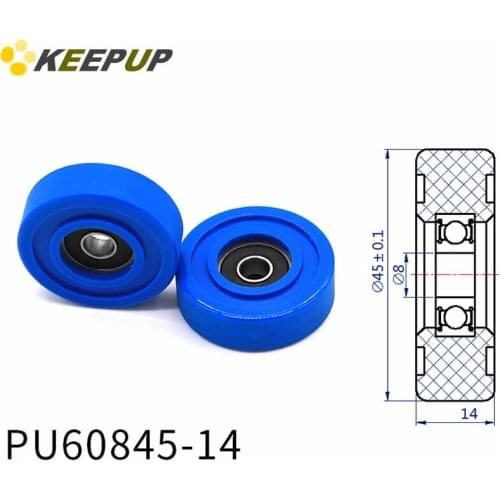 Diameter 45mm, PU polyurethane bearing ,Rubber coated soft pulley/Roller ,width 14mm