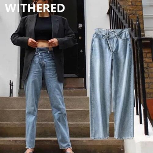 Jenny&Dave boyfriend jeans vintage mom jeans woman ins fashion blogger high waist jeans Irregular waist loose denim for women