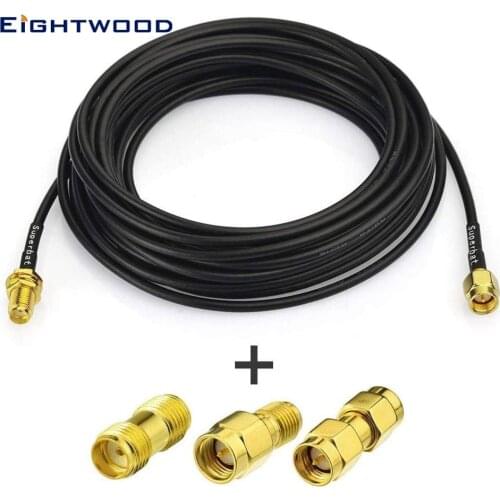 Eightwood SMA Male to SMA Female Bulkhead RG174 15ft + 3pcs SMA Adapter Kit for SDR Equipment Ham Radio 3G 4G LTE Router Antenna