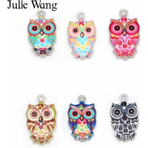 Julie Wang 10pcs Enamel Colorful Owl Charms Alloy Gold Tone Birds Pendant Necklace Bracelet Jewelry Making Accessory