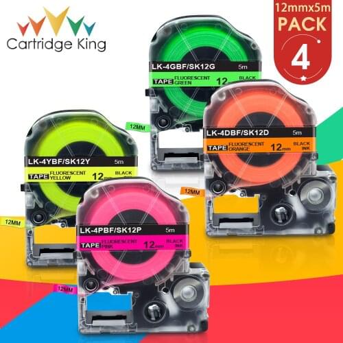 4PK 12mm Fluorescent Label Tape for Epson SK12P SK12D SK12Y SK12G King Jim SS12KW fit for Epson LabelWork LW-300 400 Label Maker