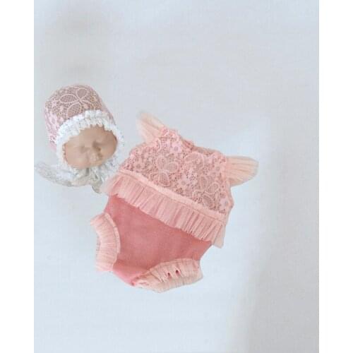 Baby Girl Romper Newborn Lace Hat and Diaper Outfit Photography Props Sewing Ruffed Baby Bonnet Romper Full Set Photo Props