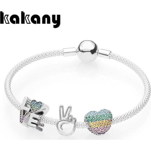 Kakany 2019 Spring New Love The Rainbow Bracelet Set Original High Quality 1:1 Fashion 925 Sterling Silver Jewelry Diy Rau0462
