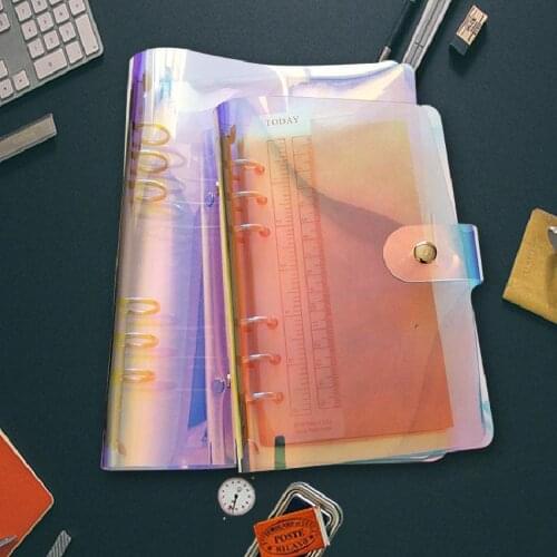 Korean Color Laser Binder Notepad Travel Office Documents Manual Ledger Shell Pvc Binder Lovely Color Notepad Novelty Shell