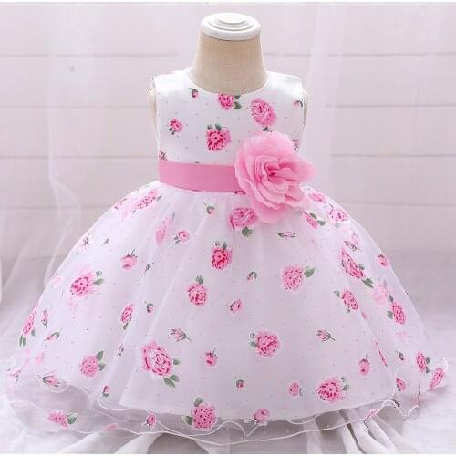 Summer Girls Princess Pettiskirt Flower Printed Net Yarn Cute Sweet Child Party Dress 6 Months -2 Years Old