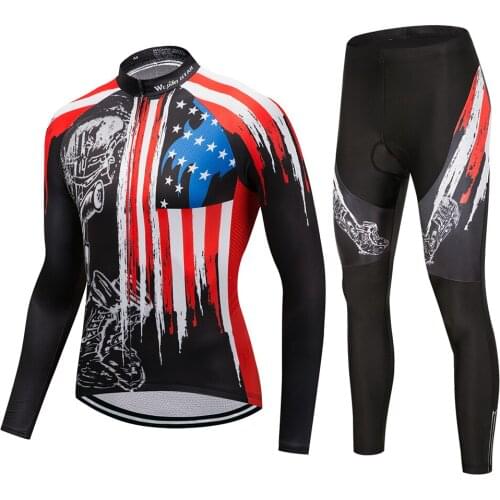 Cycling Jersey Set Men Pro Team Bike Jersey long sleeve Windproof Warm Bicycle Jersey Cycling Clothing mtb top bottom suit Skull