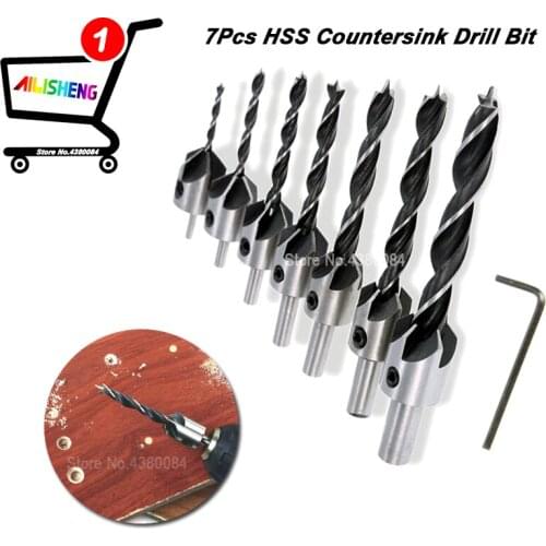 7Pcs Set Countersink Drill Reamer Woodworking Chamfer HSS Drills Bit 3-10mm Carpentry Chamfer Sink Hole Reaming Woodworking Tool